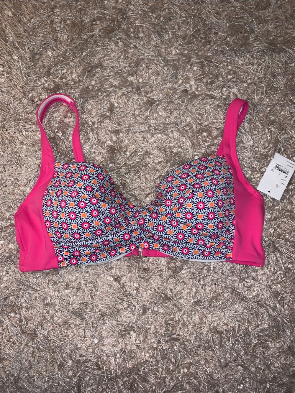 Lands' End Pink patterned Bikini Top size 8 NWT
